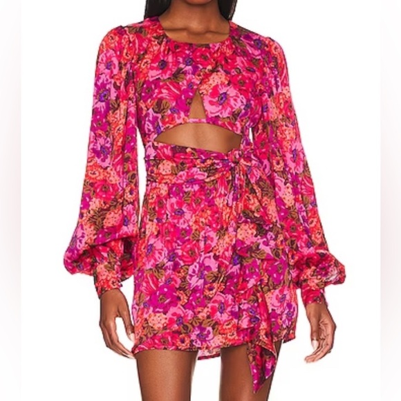 NWT For Love And Lemons Laura long sleeve mini dress in red size M